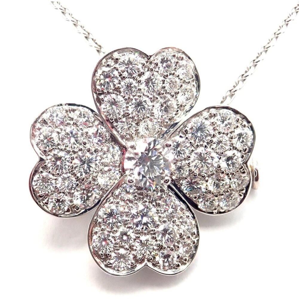 Van Cleef & Arpels Cosmos 18k White Gold Diamond Medium Brooch Pendant Necklace - Picture 7 of 14